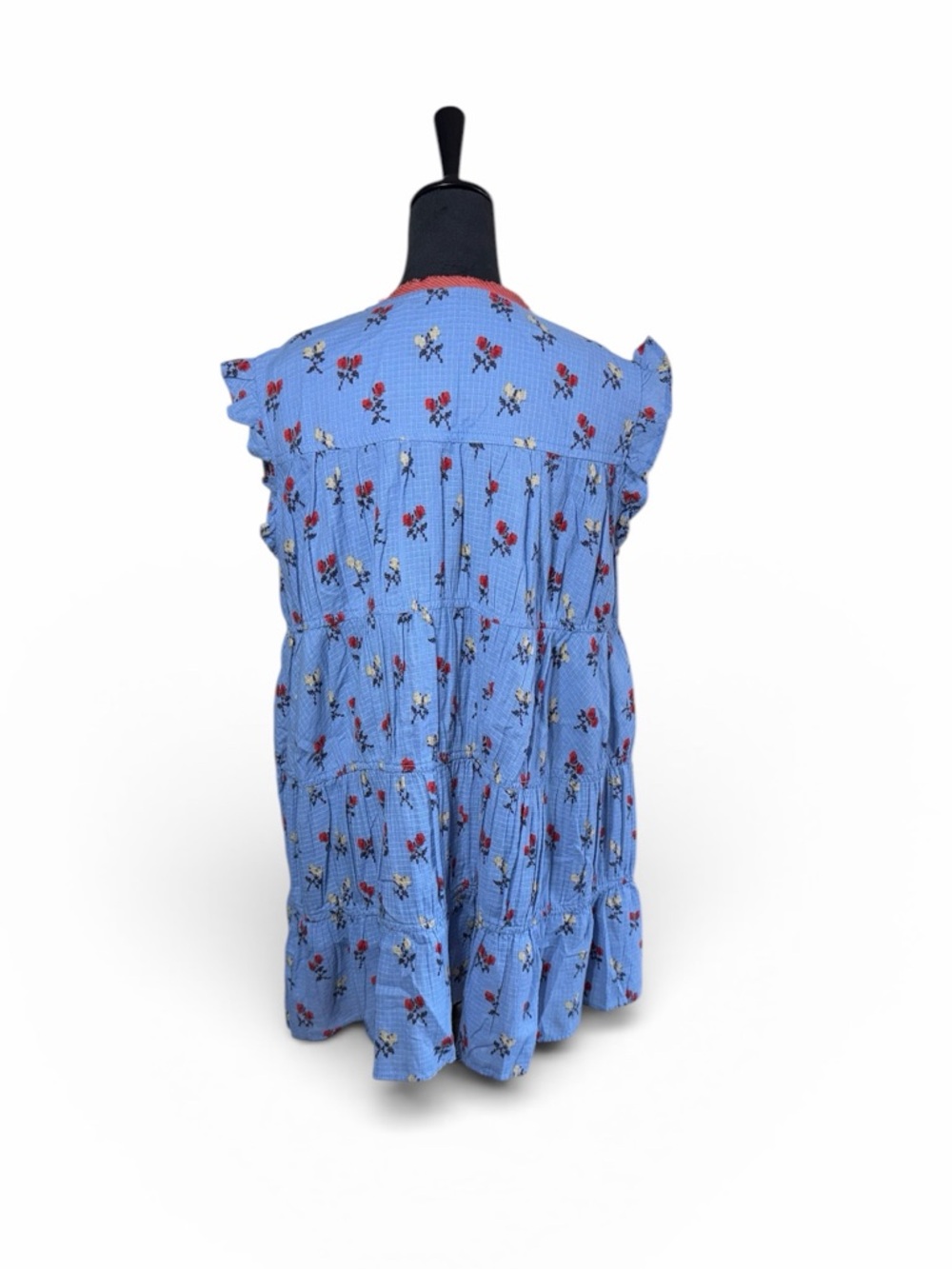 NWT Free People Blue Floral Boho Tunic Ruffle Tie Front Babydoll Top Size S - Picture 2 of 7
